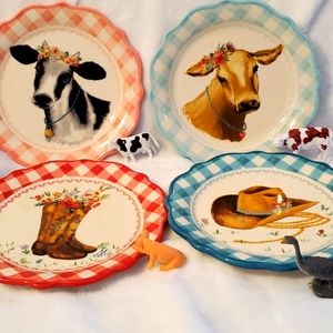Pioneer Woman Gingham Appetizer Plates x 4